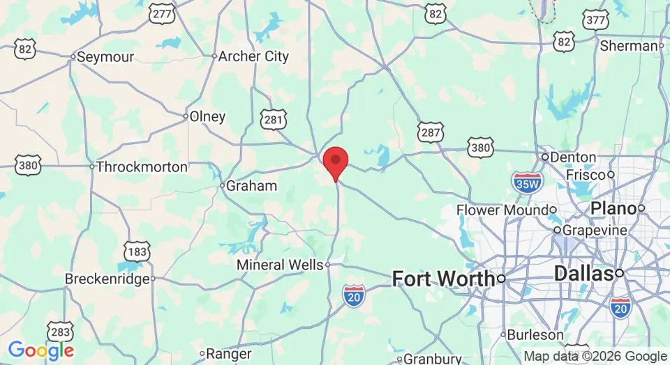Map showing Rank Equine south of Jacksboro, Texas